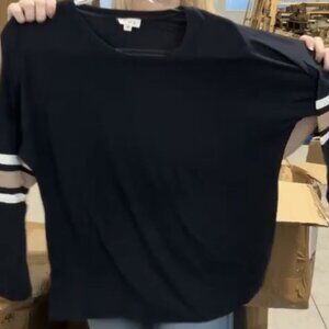 NWOT LADIES SIZE S POL BLACK LONG SLEEVE TAN WHITE STRIPES STRETCHY SHIRT RCT440